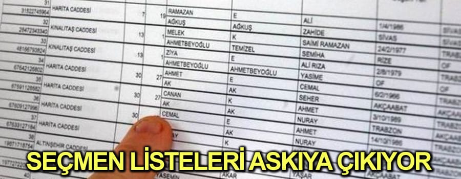 Listeler Askıya çıkıyor
