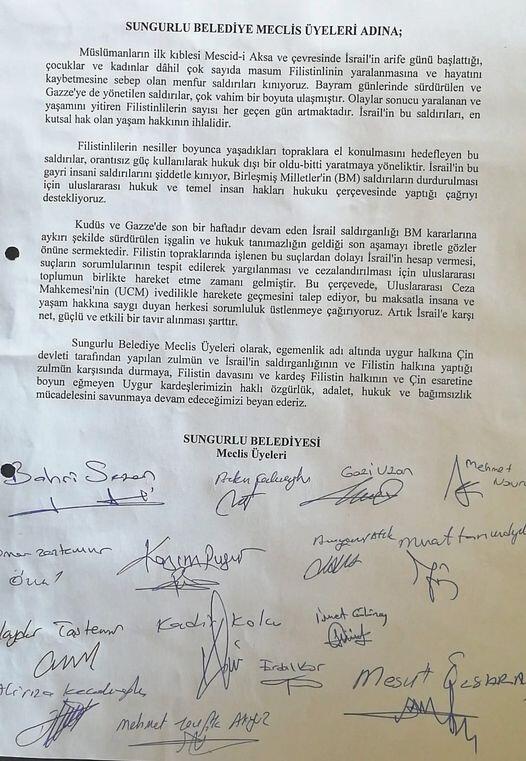 MECLİSDEN TAM DESTEK, İSRAİL VE ÇİN’E KINAMA, FİLİSTİN VE UYGUR TÜRKLERİNE DESTEK