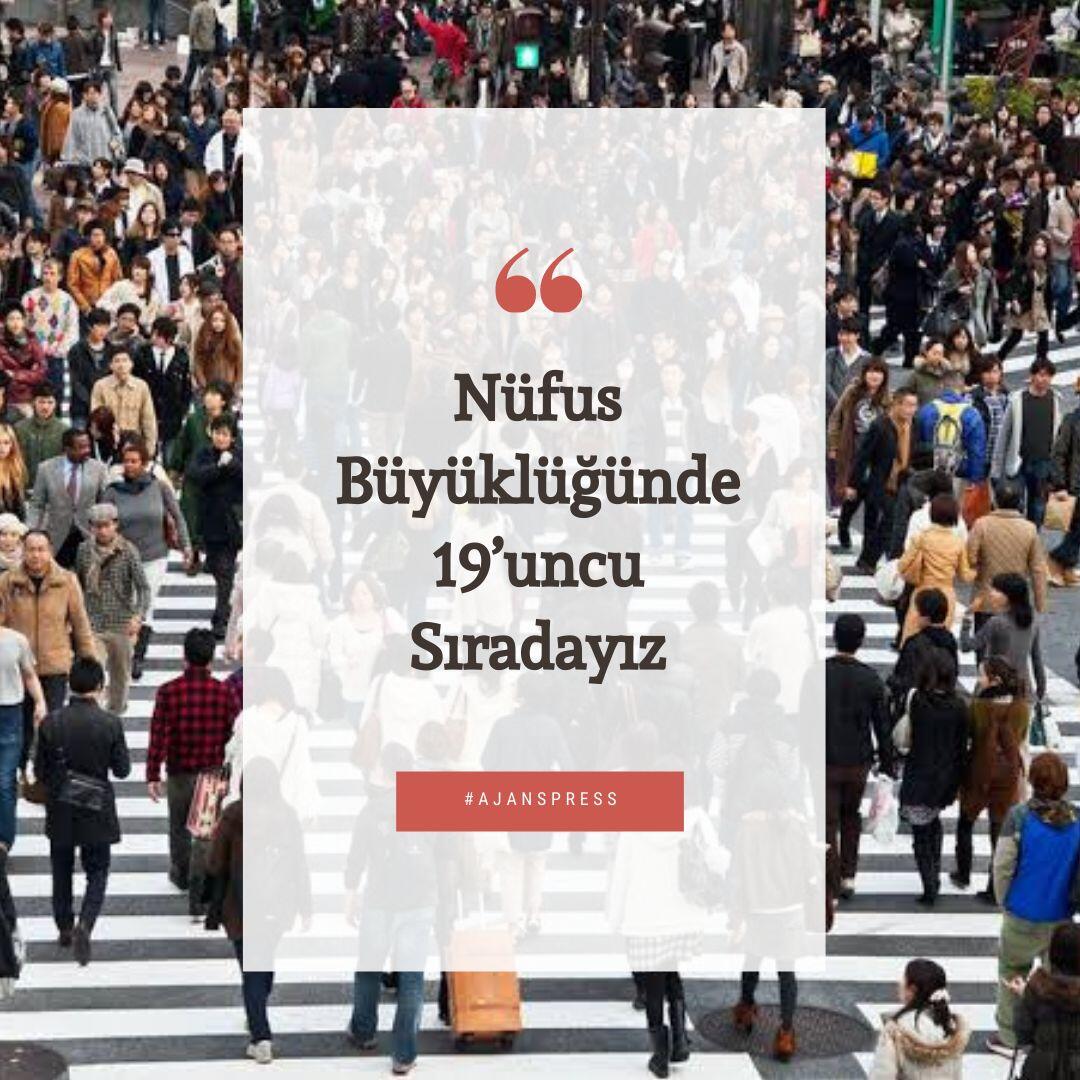 NÜFUS BÜYÜKLÜĞÜNDE 19’UNCU SIRADAYIZ