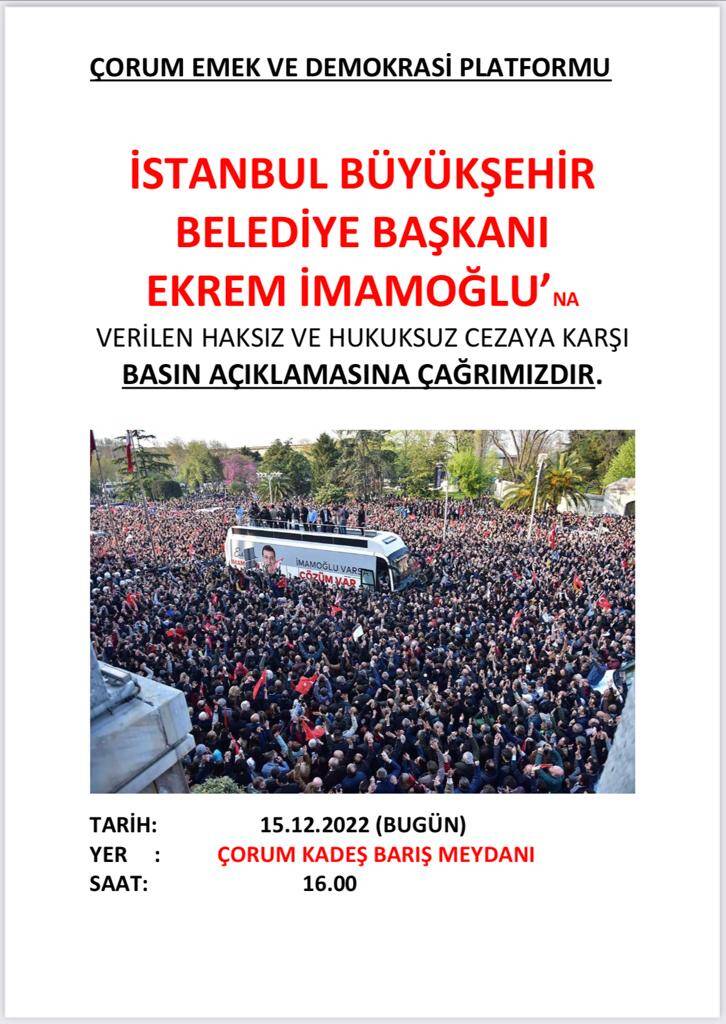 Emek ve Demokrasi Platformu<br>İmamoğlu kararını protesto edecek