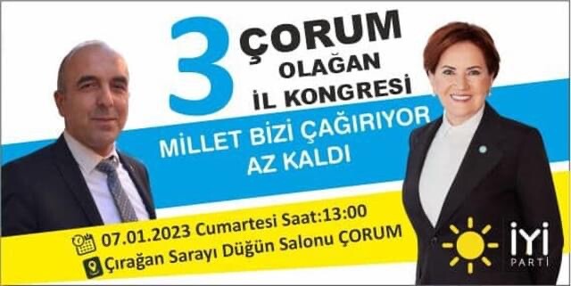 İYİ PARTİ ÇORUM İL<br>KONGRESİ 7 OCAK’TA