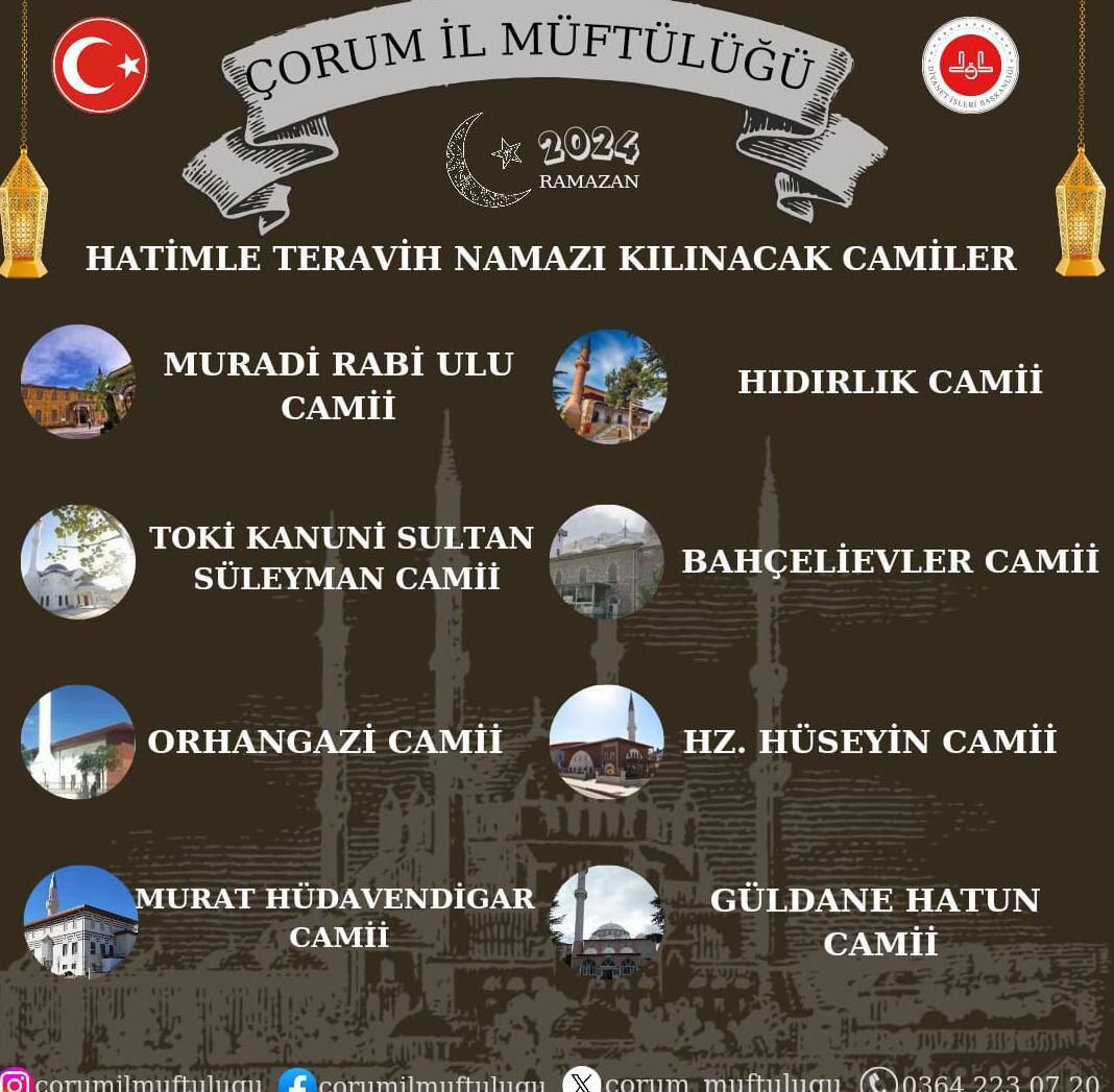 Çorum’da hatimle teravih namazıkılınacak camiler belirlendi