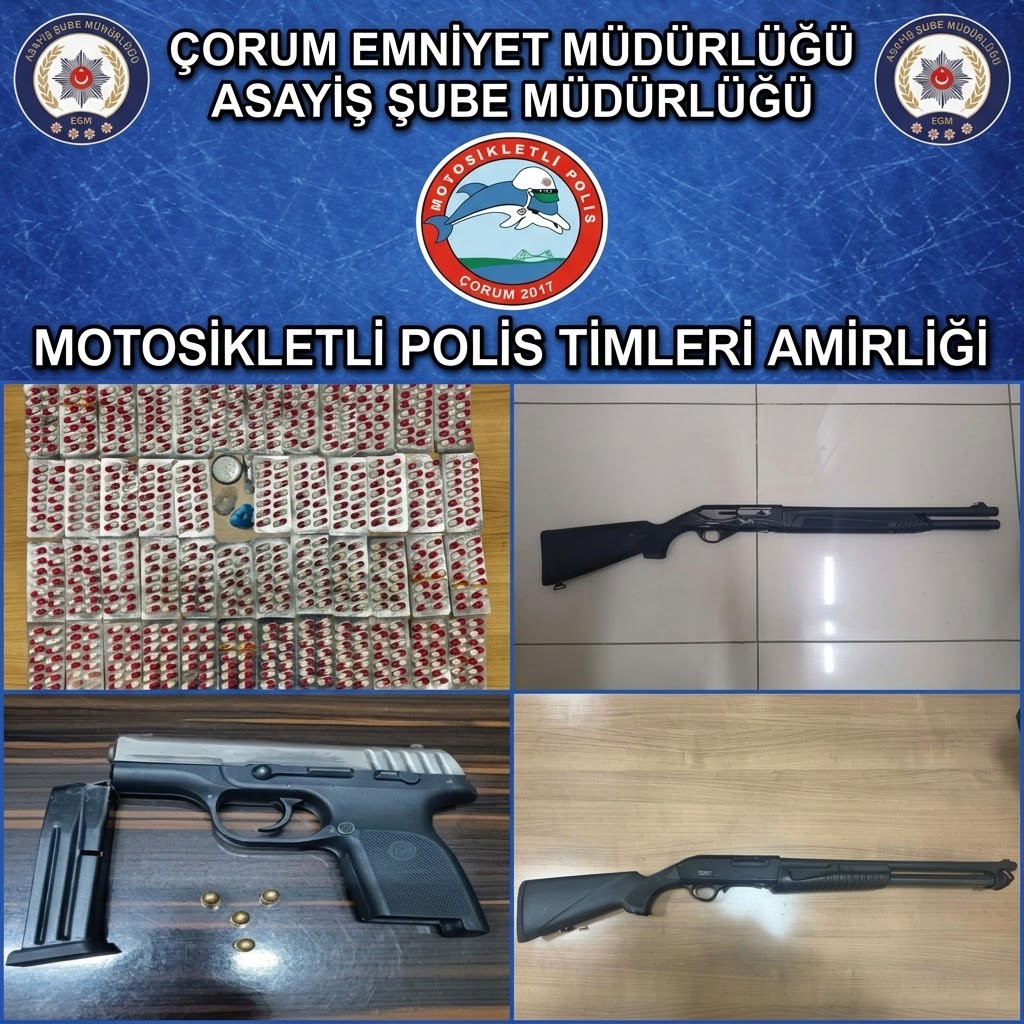 Çorum’da Bir Haftada Binlerce Şahıs ve Araç Denetlendi: Çok Sayıda Silah ve Uyuşturucu Ele Geçirildi